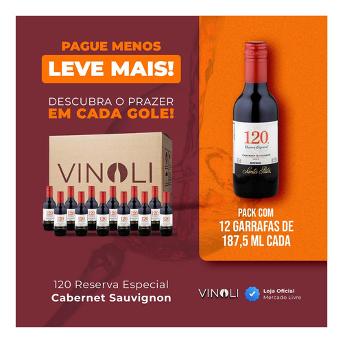 Kit Pack Vinho Chileno 120 Reserva Especial Cabenert Sauvignon Tinto 187ml