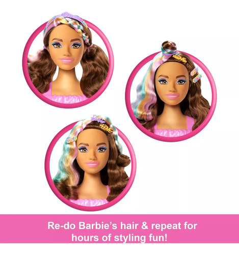 Barbie Styling Head 20 Accesorios Cabeza Para Peinar Castaña