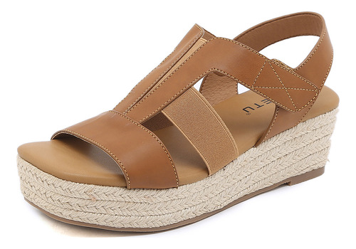 Sandalias Tejidas Con Hebilla Para Mujer, Color Puro, Casual