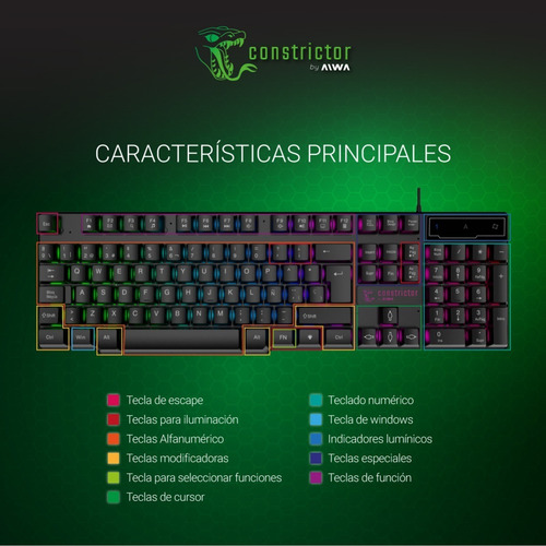 Imagen 6 de 10 de Teclado Gamer Retroiluminado Luces Constrictor