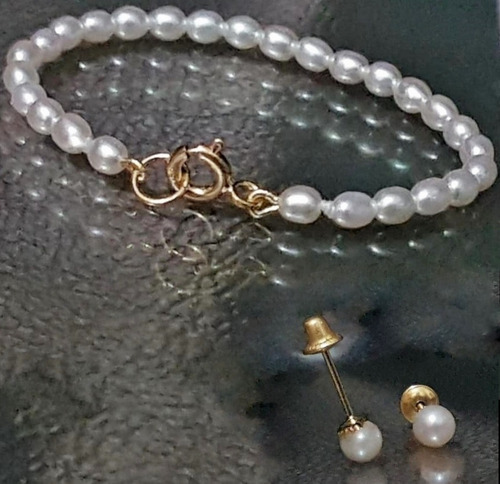 Imagem 3 de 6 de Pedras - Conjuntinho Infantil, Pérolas E Ouro, Cód18ct434
