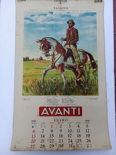Antiguo Almanaque Avanti Año 1946 Completo.poemas De Fausto (Usado)