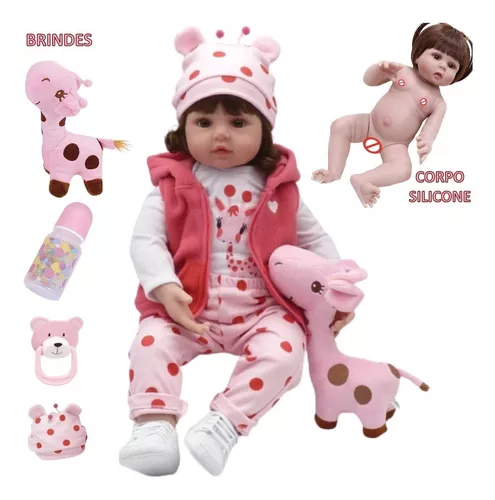 Boneca Bebê Reborn Girafinha 48cm Membros de Silicone e Corpo de