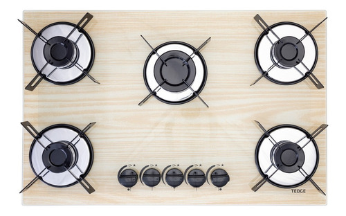 Fogão Cooktop 5 Bocas A Gás Amadeirado Claro Tedge Bivolt Cor Marrom 110V/220V