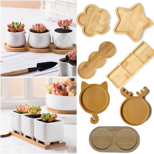 Bandeja Para Macetas, Madera De Bambú, Suculentas Y Bonsáis