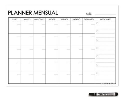 Pizarra Planner Mensual Grande - Magnetico - Incl. Marcador