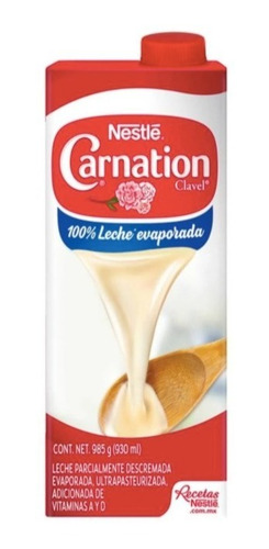 Leche Evaporada Nestlé Carnation Clavel 930ml 12pzas