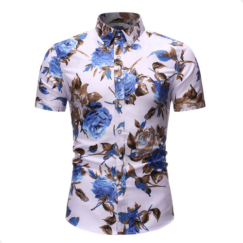 Camisa Estilo Mexicano Manga Corta Con Estampado Floral