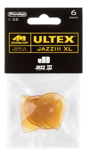 Palheta Dunlop Ultex Jazz Iii Xl 427pxl 1.38mm Com 6 Cor Amarelo Tamanho XL 1,38mm
