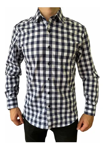 Camisa Cuadros Hombre Slim Fit Negro Blanco - Moscú - $ 69.900