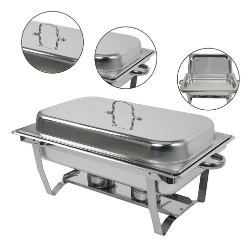 Rechaud Retângulos Para Buffet Inox 9 Litros 1/1 Panelas Banho Maria 1 Cuba Yesop