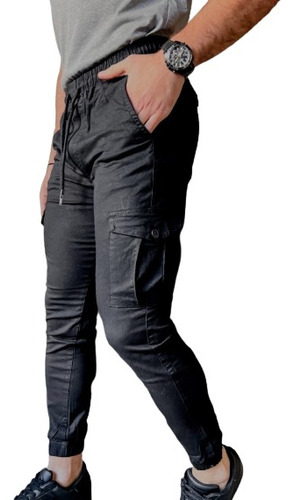 Pantalón Hombre Jogger Cargo Babucha Gabardina Elastizada