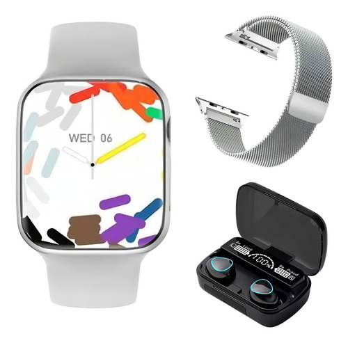 Smartwatch 9 Compatível C/ iPhone Samsung Xiaomi Caixa Branco Pulseira Branco Bisel Branco Desenho Da Pulseira Milanese