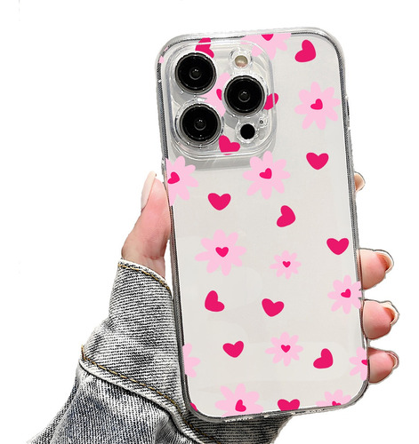 Funda Blanda Transparente Con Forma De Flor Y Corazón Con Funciones A Prueba De Golpes, Compatible Con Apple, Compatible Con Samsung