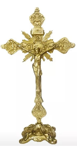 Crucifixo Mesa Bronze Decoração Presente Igreja Altar Cristo