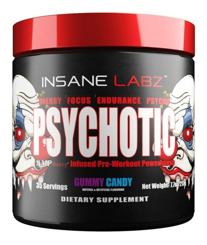 Pre Entreno Psychotic Insane Labz 35 Servicios Gummy Candy Sabor Caramelo gomoso