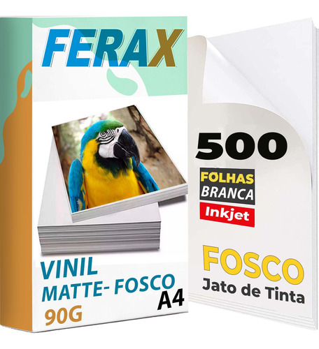 500 Adesivos Vinil Branco Fosco Jato De Tinta A4 90g  