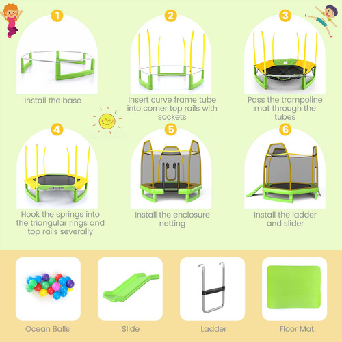 Goplus Trampolín Para Niños De 7 Pies Con Tobogán Trampolín