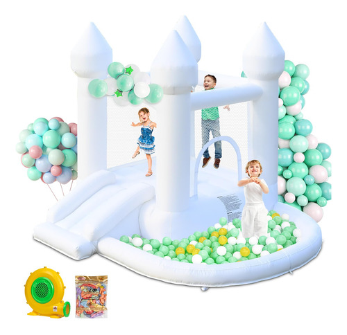 Bounce House Aonesy White Inflável Com Poço De Bolas E Escor