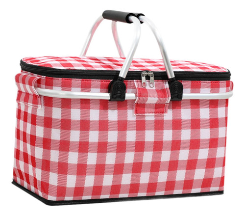 Picnic Basket With Zipper Closure Grocery Shopping Bag Red
