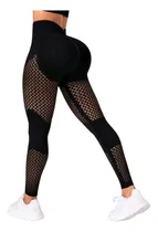 Comprar Lycra Leggings Deportivo Push Up Con Malla Tiro Bajo - Negro