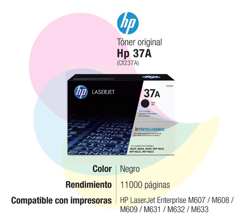 Imagen 2 de 4 de Toner Hp Cf237a Negro Original 37a M607 M608 M609 M631 M632
