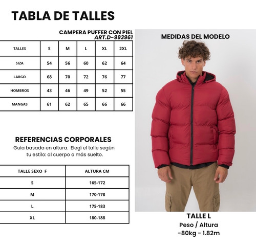 Campera Puffer Con Piel Interior Para Invierno Hombre