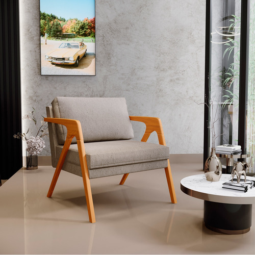 Kit 4 Poltronas Decorativa Para Sala Estar Pietra Linho Bege Desenho Do Tecido Liso