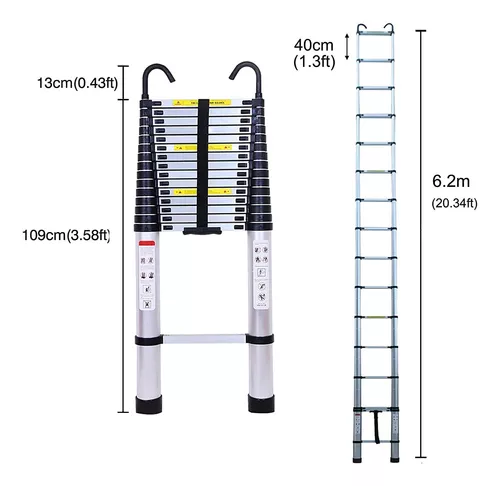 Escalera extensible de aluminio telescópica con 2 ganchos desmontables,  capacidad de carga de 330 libras, escalera portátil resistente para casa