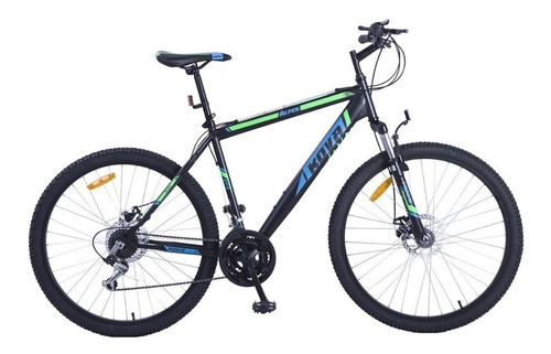 Mountain bike masculina Kova Alpes R27.5 21v cambios Shimano color negro/azul con pie de apoyo