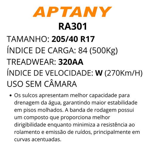 Pneu 205/40r17 84w Ra301 Aptany Aro 17