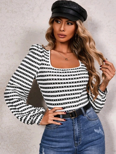 Blusa Para Dama Manga Larga Corazones Shein Crop 