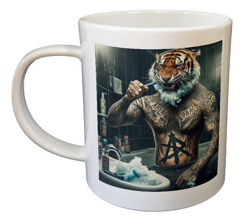 Taza Plastico Tigre Afeitandose En Baño Negro Enojado