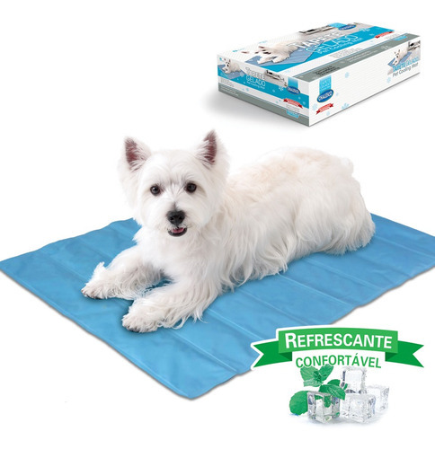 Chalesco Tapete Gelado Pet Cooling Mat Grande 60cm X 90 Cm Cor Azul