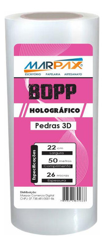 Bopp Holográfico Pedras 3d 22cmx50m Marpax 01un