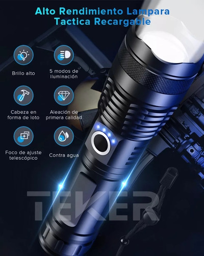 Lámpara Táctica Led 32000lm Usb Recargable 8000mah