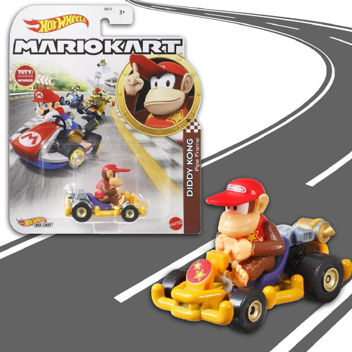 Carrito Mario Kart Hot Wheels 1:64, Mattel Gbg25 Color Diddy Kong Pipe Flames