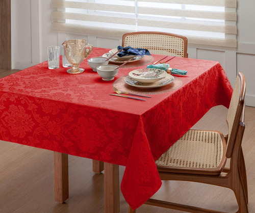 Toalha De Mesa Para 10 Pessoas Tecido Jacquard Vermelha 3m