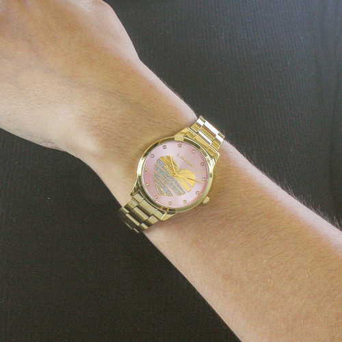 Kit Relogio Lince Feminino Lrgj139l Kn53 Folheado 18k Rosa Cor da correia Dourado Cor do bisel Dourado