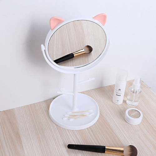 Kit C/ 3 Espelhos Mesa Maquiagem Redondo Gatinho Porta Jóias