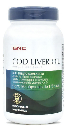 Aceite De Hígado De Bacalao - Gnc Cod Liver Oil - 90 Cap Sabor Sin Sabor