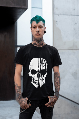 Playera Hombre Calavera Live Fast Die Young