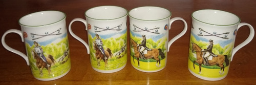Juego 4 Tasas Ceramica Motivo Ecuestre (Usado)