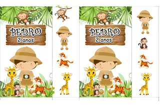 30 Sacolinhas Personalizada Safari  Mikey  Menino E Menina