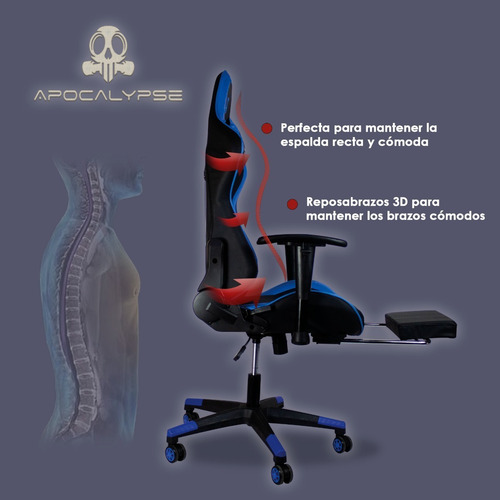 Imagen 5 de 7 de Silla Gamer Ergonomica Reclinable 180 Apocalypse By Steelpro
