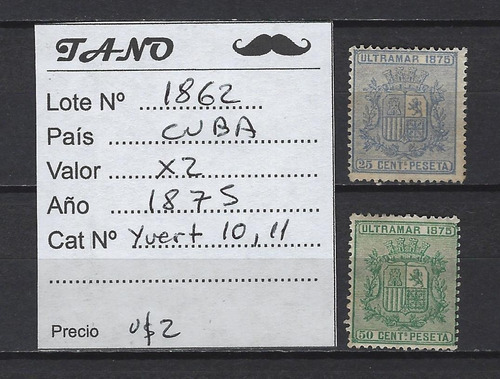 Lote1862 Centroamérica X2 Estampillas Año 1875 Yvert# 10/11