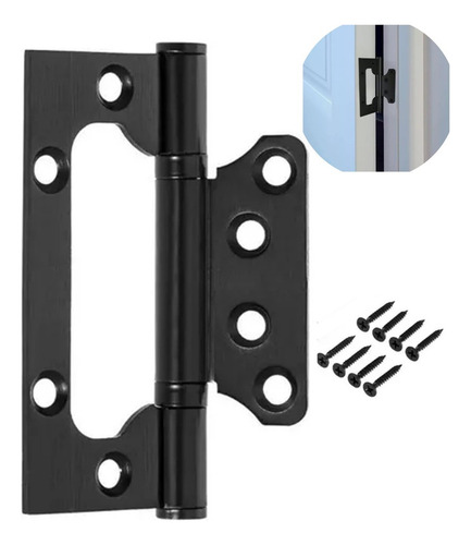 10 Dobradiça Porta Sobrepor Sem Rebaixo Inox 4'x3' Preta