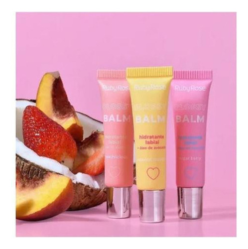 Kit 3 Glossy Balm Ruby Rose Hidrata Labios Boca Ressecada