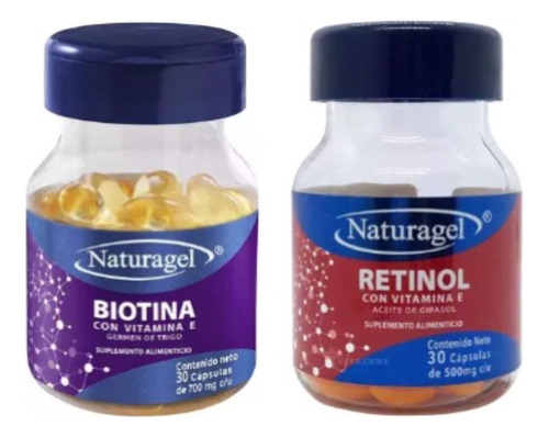 Naturagel 2 Pack Biotina Y Retinol Vitamina E 30caps C/u Sfn