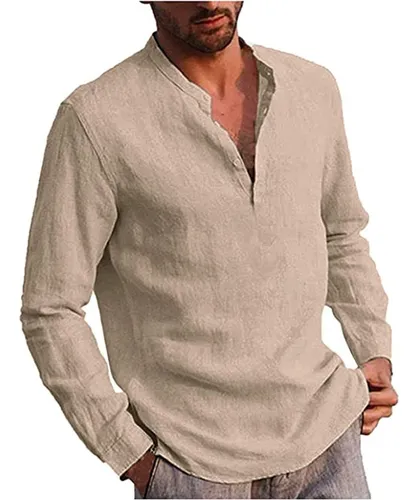 Polera Slim Fit Cuello Mao Manga Larga Hombre Vestir Casua